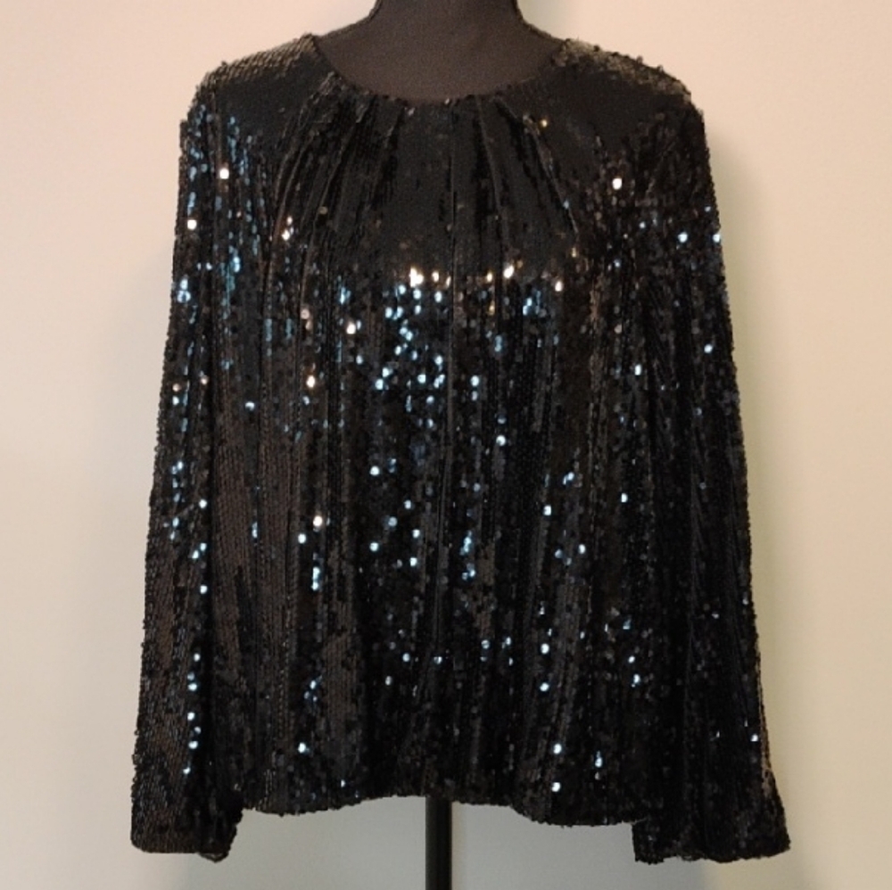 Simply Vera Vera Wang Sparkling Black Sequin Top